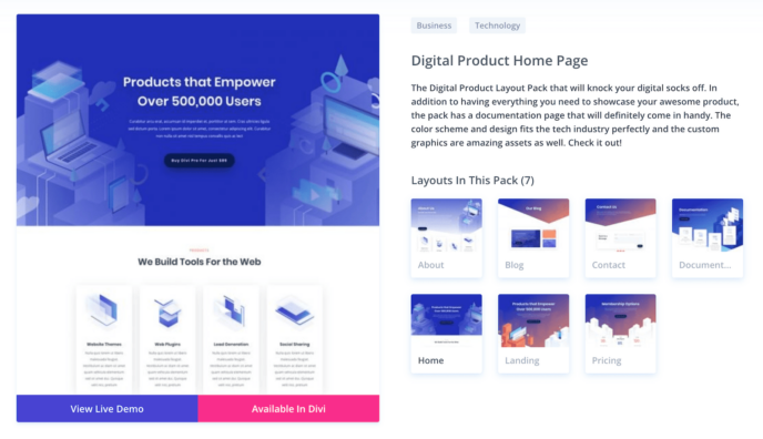Divi review: the Digital Products template