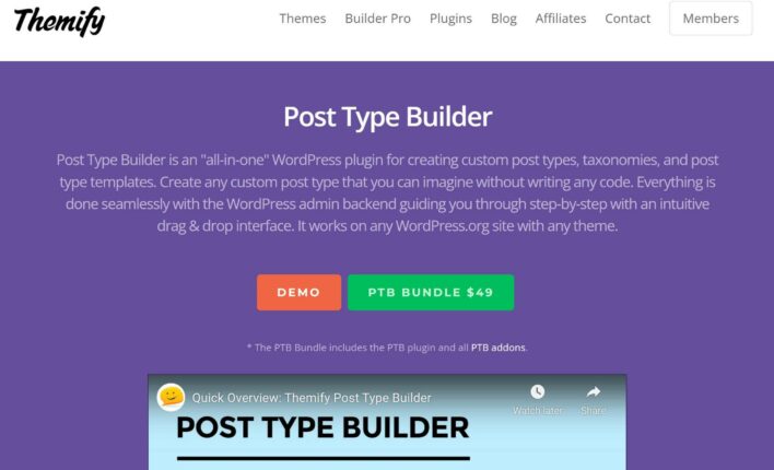 The Post Type Builder product page