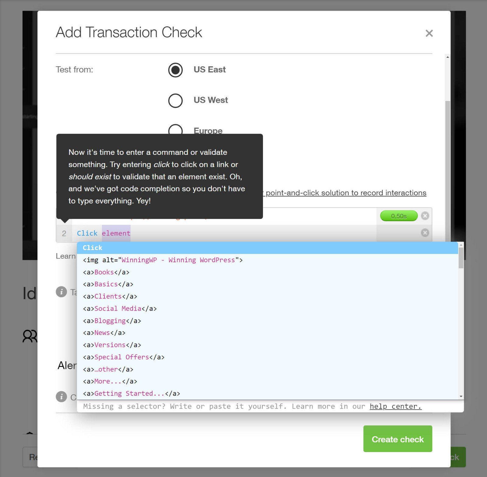 Pingdom's tool to create transaction checks