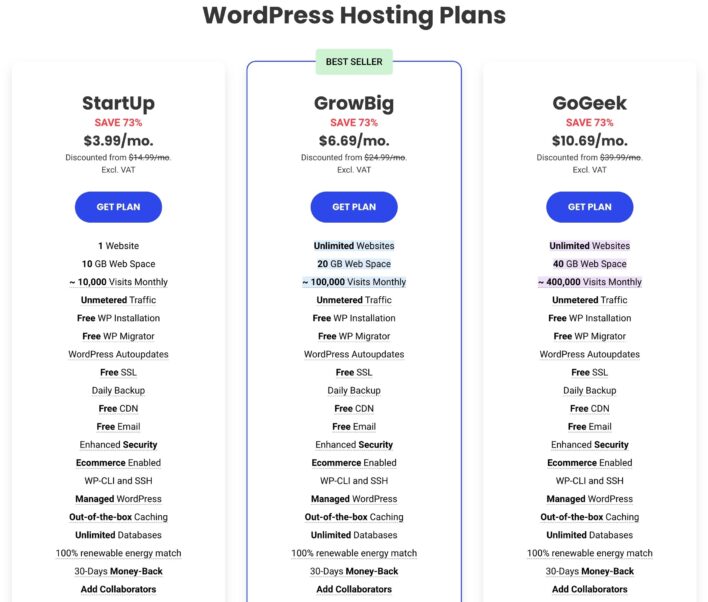 SiteGround WordPress hosting plans