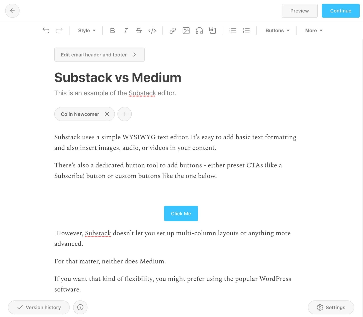 Example of different content formats on Substack