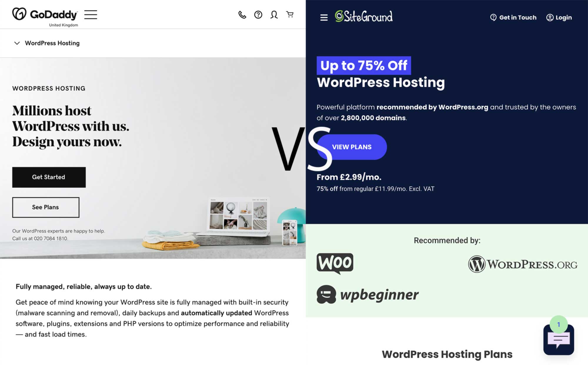 GoDaddy vs SiteGround WordPress Hosting