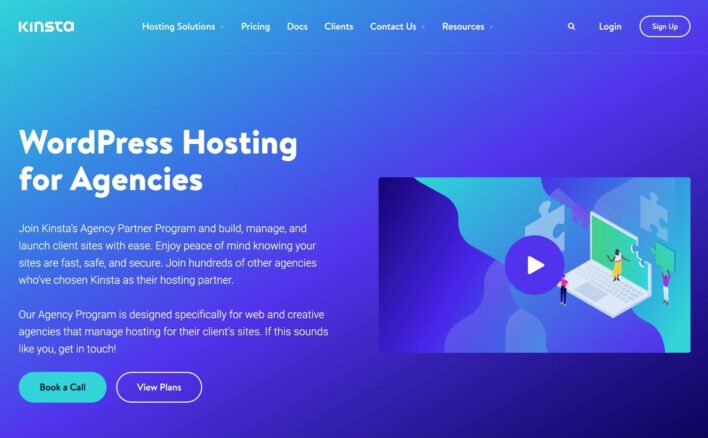 Kinsta's WordPress agency hosting page.
