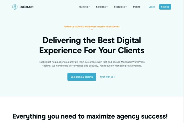 Rocket.net's agency WordPress hosting page