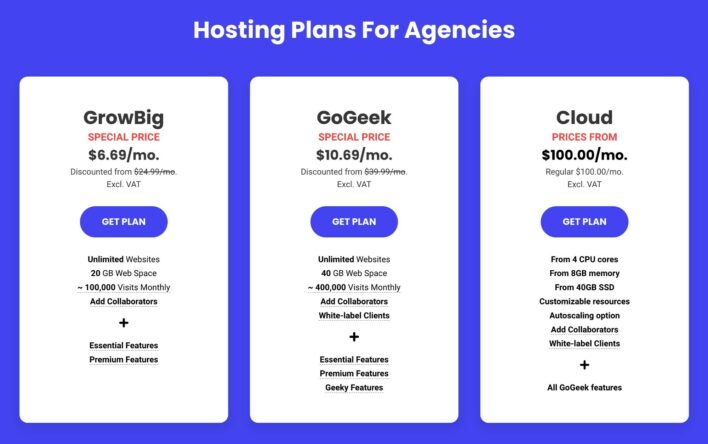 SiteGround's agency pricing plans.