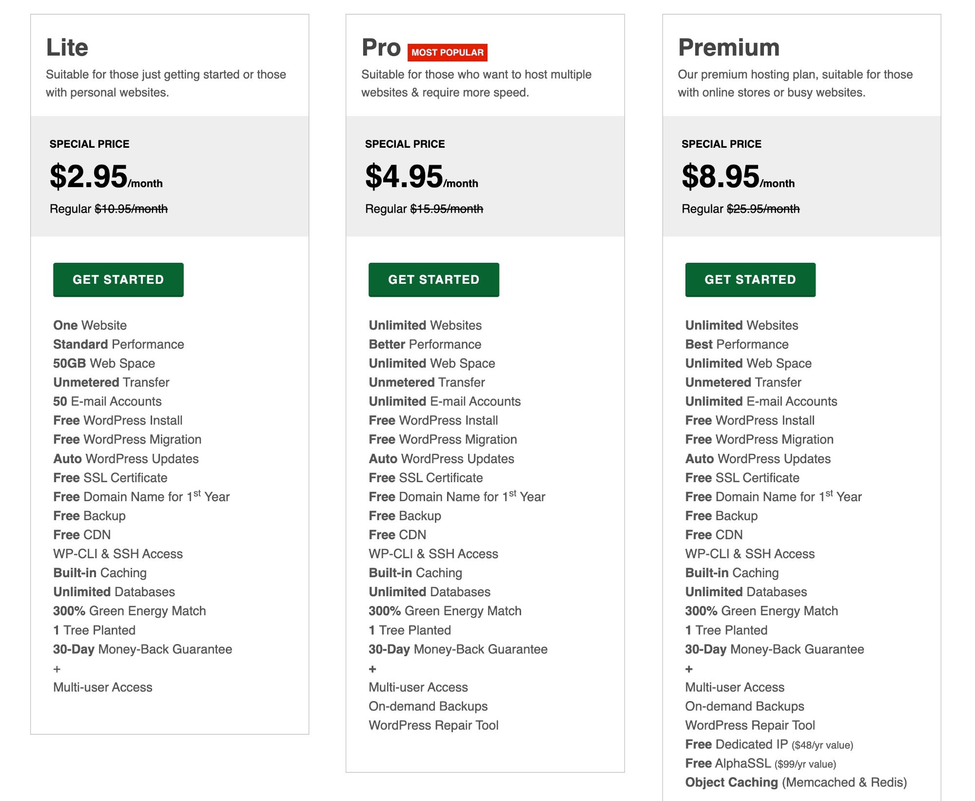 GreenGeeks WordPress hosting pricing