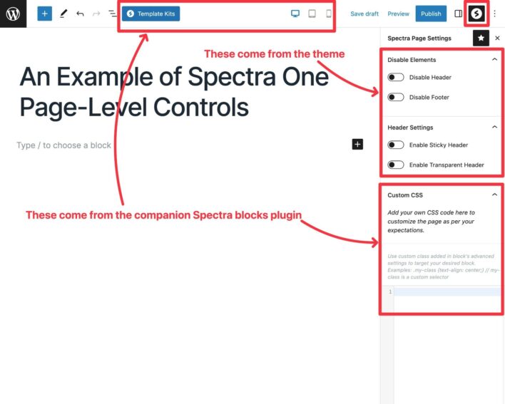 Spectra One page-level controls
