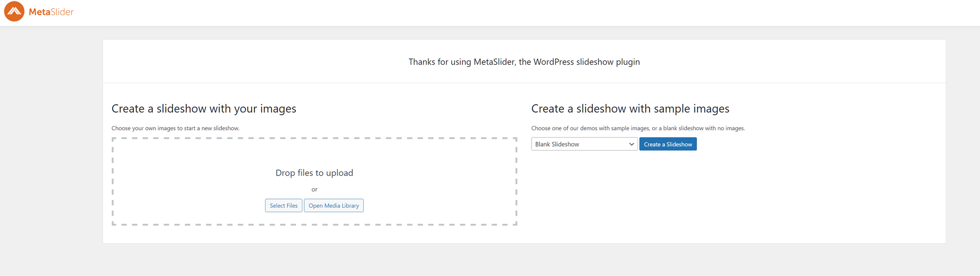 MetaSlider review screenshot of the Quickstart slideshow setup